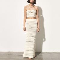 Polyester Two-Piece Dress Set midriff-baring & hollow patchwork Solid white :L Set