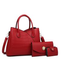 PU Leather with silk scarf Bag Suit attached with hanging strap & three piece crocodile grain Set