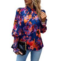 Polyester Women Long Sleeve Shirt & loose & breathable printed floral PC
