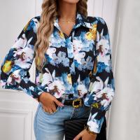 Polyester Soft Women Long Sleeve Shirt & loose & breathable printed PC