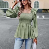 Polyester lace & Waist-controlled Women Long Sleeve Blouses & breathable Polyester printed Solid PC