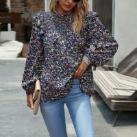 Polyester Women Long Sleeve Blouses slimming & breathable printed shivering PC