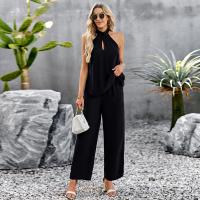 Polyester Wide Leg Trousers Women Casual Set & two piece & off shoulder Solid Set