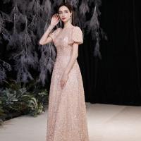 Sequin & Polyester Waist-controlled & floor-length Long Evening Dress Solid pink PC