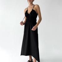 Polyester Slip Dress large hem design Solid black PC