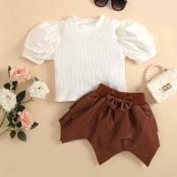 PU Leather & Polyester Girl Clothes Set & two piece skirt & top Set