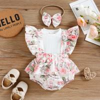 Katoen Baby kleding set Haarband & hang broek & Boven Afgedrukt Roze Instellen