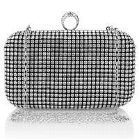 PU Leather hard-surface Clutch Bag attached with hanging strap & with rhinestone black PC
