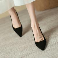 Microfiber PU Synthetic Leather & Rubber High-Heeled Shoes & breathable patchwork Solid black Pair