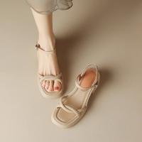 Microfiber PU Synthetic Leather Women Sandals & breathable patchwork Solid Apricot Pair