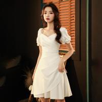 Polyester Waist-controlled Short Evening Dress patchwork Solid white PC