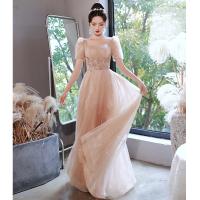 Polyester Waist-controlled Long Evening Dress  patchwork Solid champagne PC