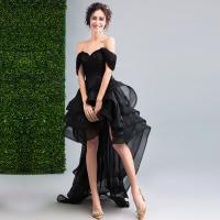 ポリエステル ショートイブニングドレス パッチワーク 単色 黒 一つ