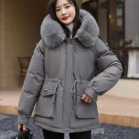 Plush & Polyester With Siamese Cap Women Parkas mid-long style & thick fleece & thermal patchwork PC