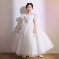 Sequin & Polyester Ball Gown Girl One-piece Dress large hem design Solid white PC