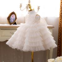 Polyester Ball Gown Girl One-piece Dress Cute & with bowknot Solid pink PC