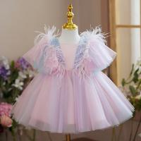 Polyester Ball Gown Girl One-piece Dress with bowknot Solid pink PC