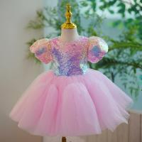 Sequin & Polyester zipper & Ball Gown Girl One-piece Dress Solid pink PC