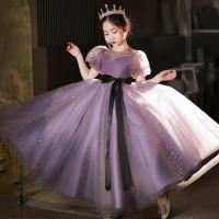 Polyester zipper & Slim & Ball Gown Girl One-piece Dress Solid purple PC