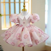 Polyester Slim Girl One-piece Dress Cute floral pink PC