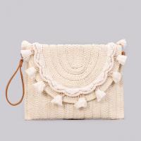 Straw easy cleaning & Tassels Clutch Bag Solid beige PC