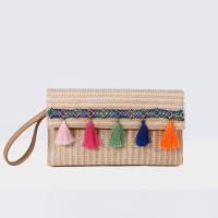 Cotton Linen Tassels Clutch Bag durable khaki PC