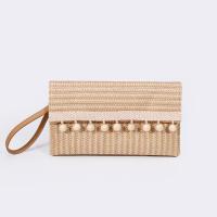 Wooden Beads & Straw Beach Bag Clutch Bag durable & portable & double layer khaki PC