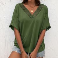 Polyester Women Short Sleeve T-Shirts slimming & loose patchwork Solid PC