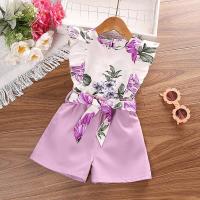 Polyester Girl Clothes Set  & breathable tank top & Pants printed floral Set