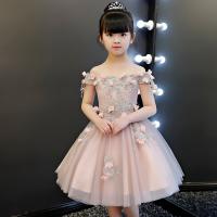 Polyester Princess & Ball Gown Girl One-piece Dress  patchwork Solid pink PC
