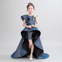 Polyester Meisje Eendelige jurk Lappendeken Solide Blauwe stuk