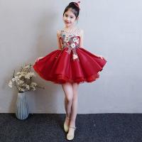 Polyester Princess & Ball Gown Girl One-piece Dress patchwork floral wine red PC
