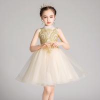 Polyester Princess & Ball Gown Girl One-piece Dress  patchwork Solid champagne PC