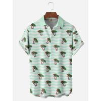 Polyester Plus Size Men Short Sleeve Casual Shirt printed green PC