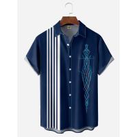 Polyester Plus Size Men Short Sleeve Casual Shirt printed Navy Blue PC