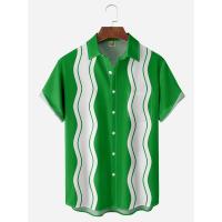 Poliestere Pánské krátké rukávy ležérní košile Stampato Zelené kus
