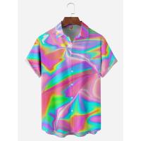 Polyester Plus Size Men Short Sleeve Casual Shirt printed multi-colored PC