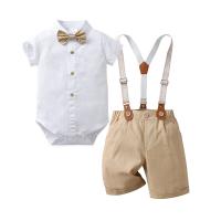 Combed Cotton Boy Clothing Set & three piece suspender pant & top patchwork Solid Set