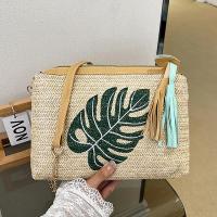 Straw Box Bag Woven Shoulder Bag with chain PC