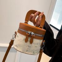 Straw & PU Leather Bucket Bag Woven Tote attached with hanging strap PC