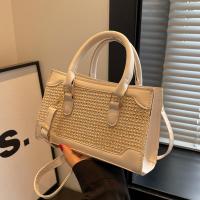 Straw & PU Leather Box Bag Handbag attached with hanging strap PC