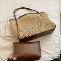 Straw Easy Matching Woven Shoulder Bag large capacity & hollow PU Leather PC
