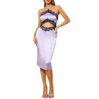 Polyester Sexy Package Hip Dresses & off shoulder & hollow & breathable Solid purple PC