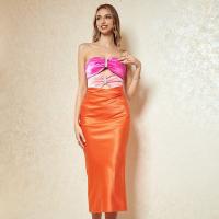 Polyester Waist-controlled Tube Top Dress & off shoulder & hollow Solid orange PC