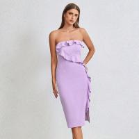 Polyester Waist-controlled Sexy Package Hip Dresses side slit & off shoulder stretchable Solid purple PC