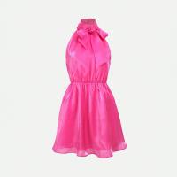 Organza & Polyester Plus Size One-piece Dress double layer & off shoulder Solid fuchsia PC