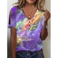 Polyester & Katoen Vrouwen korte mouw T-shirts Tie-dye meer kleuren naar keuze stuk