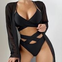 Polyamide Bikini & three piece & hollow & padded Solid black Set