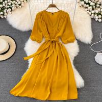 Polyester Waist-controlled One-piece Dress slimming & deep V Chiffon Solid : PC