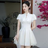 Polyester Slim & High Waist One-piece Dress jacquard white PC